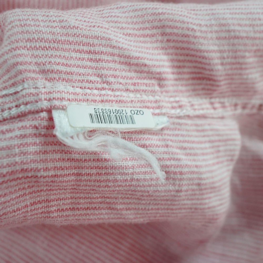 Barbour Linen Button Up Shirt Womens 6 Pink Collared Roll Tab Striped Casual - Picture 15 of 16